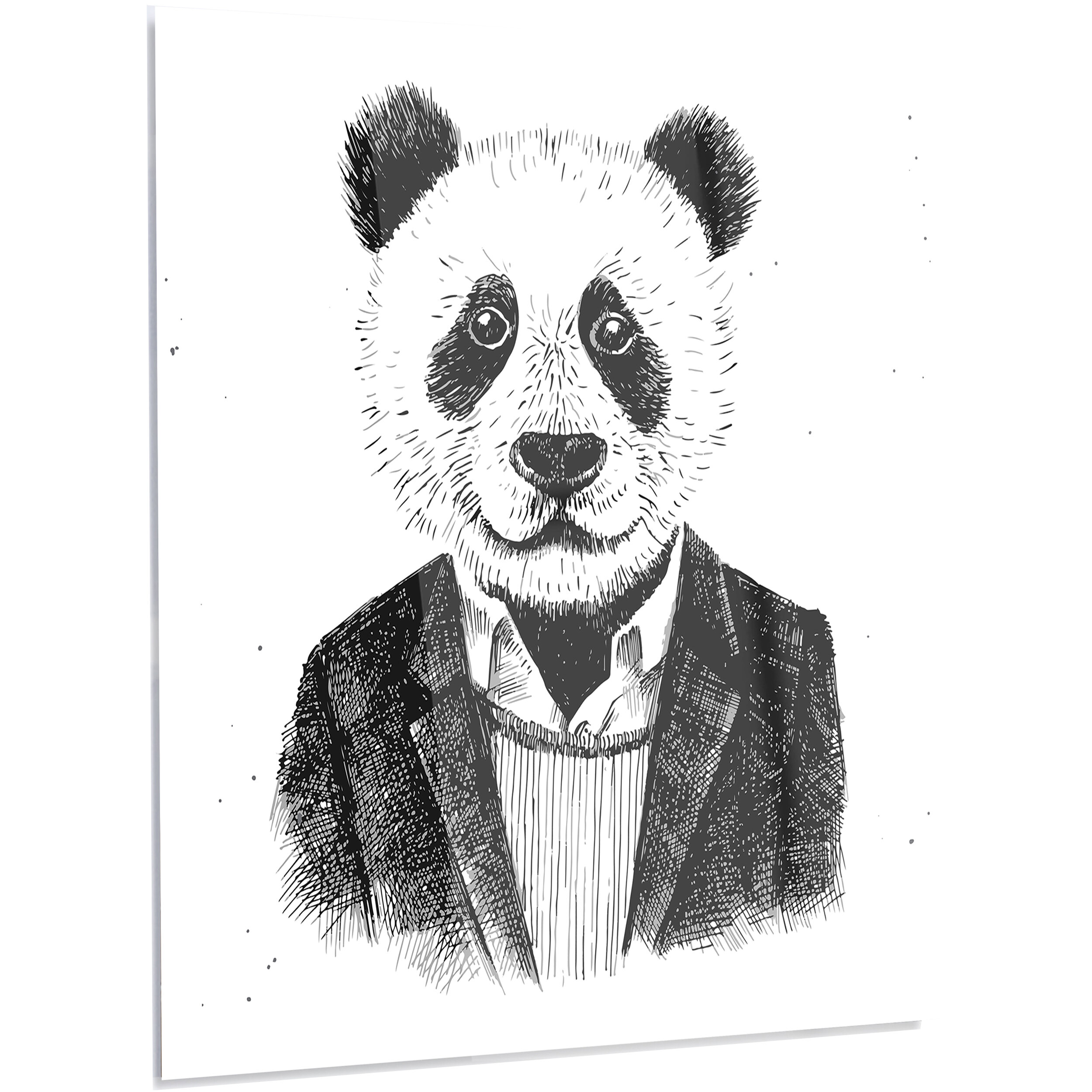 DesignArt Funny Hipster Panda Black White - Unframed Graphic Art on Metal |  Wayfair