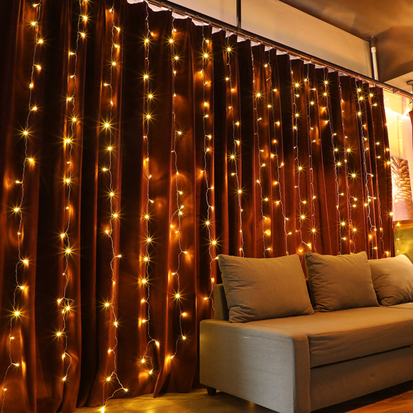 96 LED 6 Strand Battery Operated Curtain Light Warm White Lights 