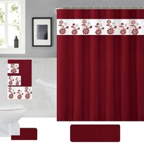 18 Piece Lilian Embroidery Banded Shower Curtain Bath Set Hot Pink 