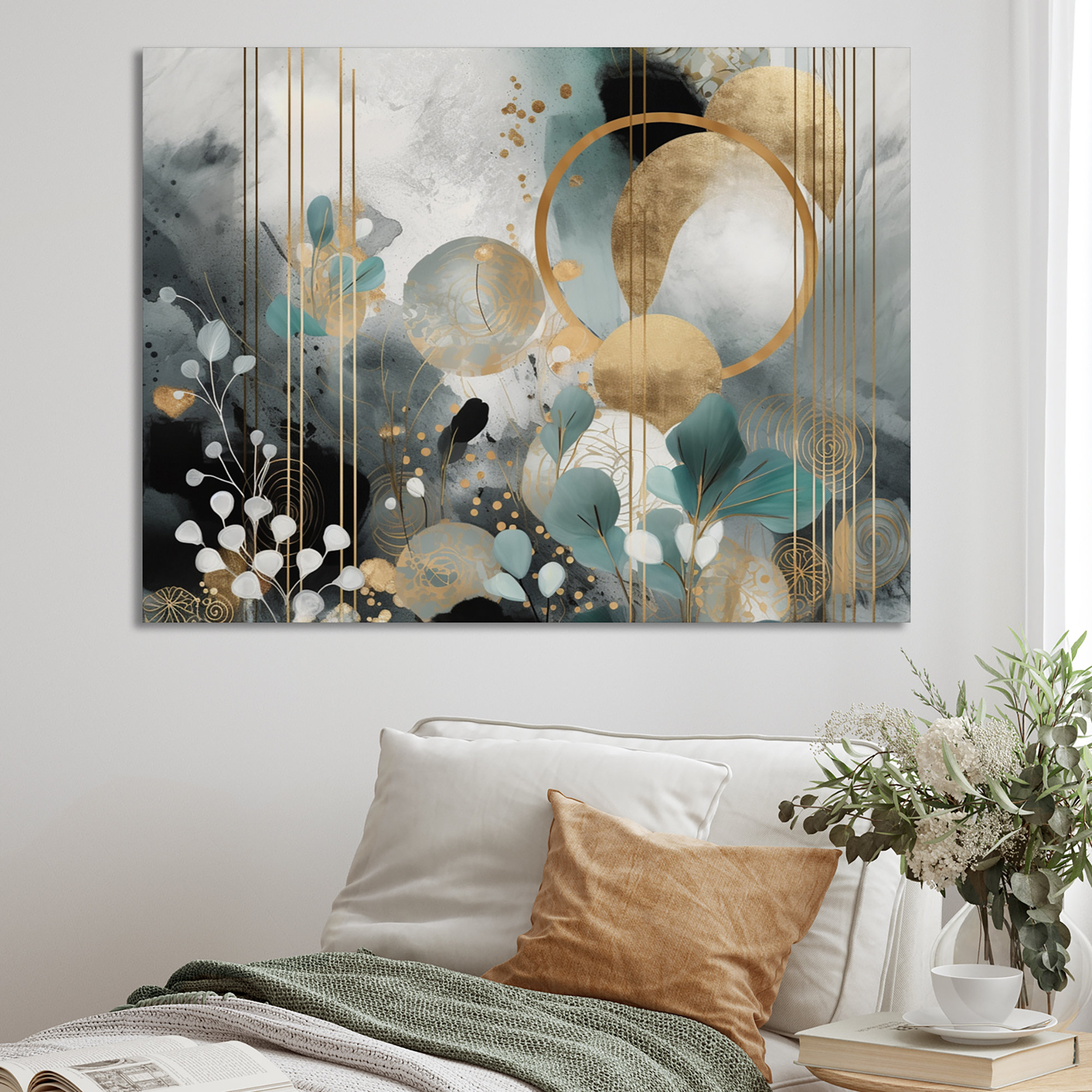 Mercer41 Golden Blue Marble Flower Design I On Canvas Print Wayfair