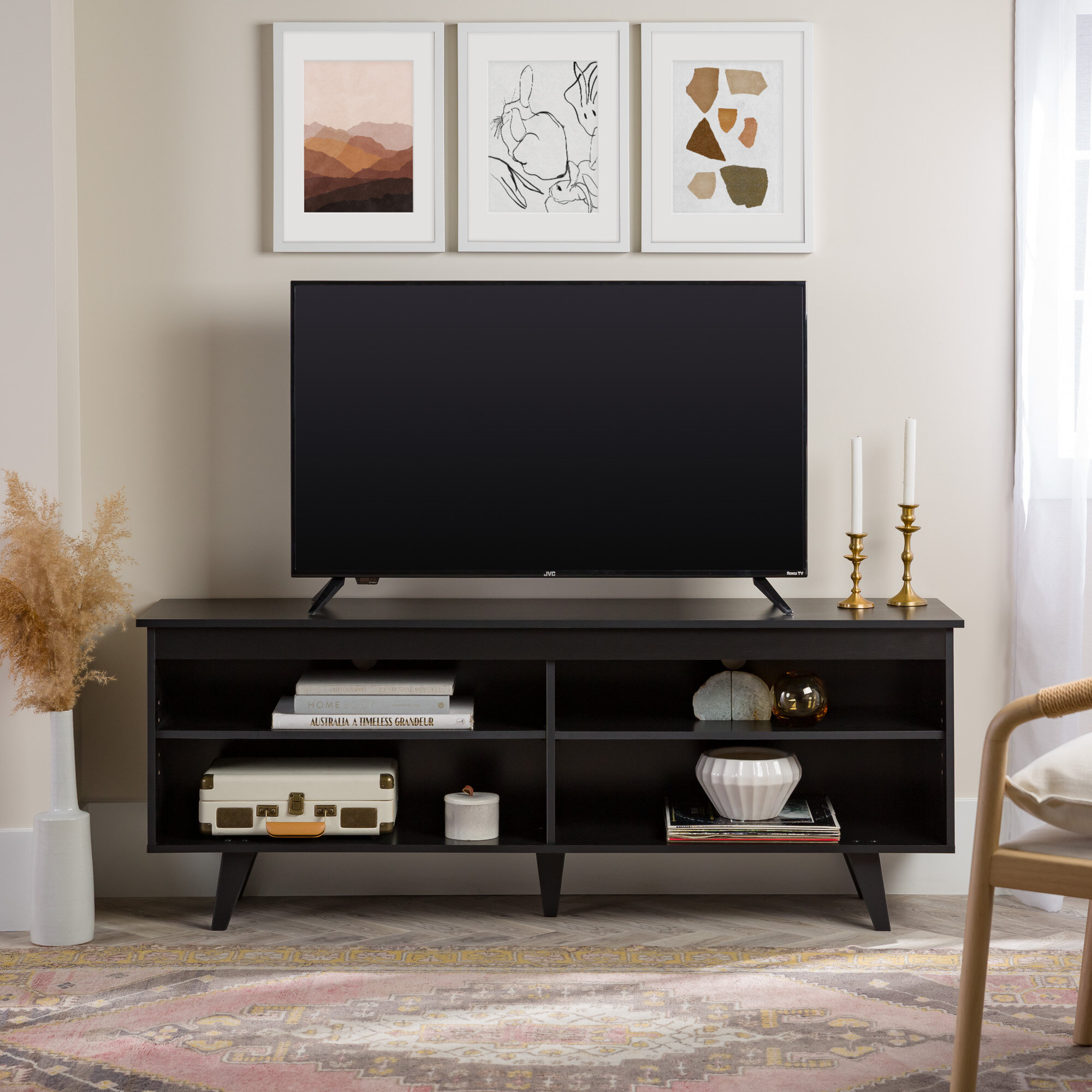 Black TV Stand Media Entertainment Center 43 x 13 Inch 60 Lbs Table Home Office 