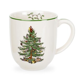 Spode Green Trim Coffee Mugs Christmas Tree Pattern Set of 4   #322 