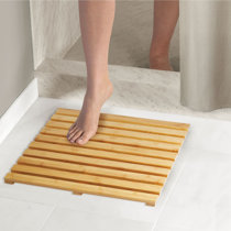 30x30in Wood Bathroom Shower Mat Natural Teak Square Non Slip Bath Spa Floor Rug 