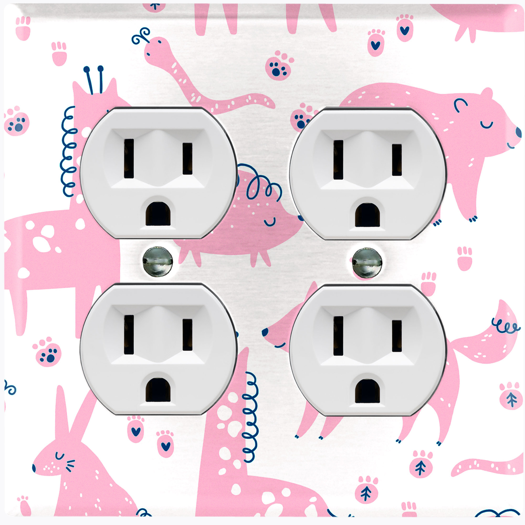WorldAcc Zoo Animals Pink Paws White 2 Gang Toggle Light Switch Wall ...