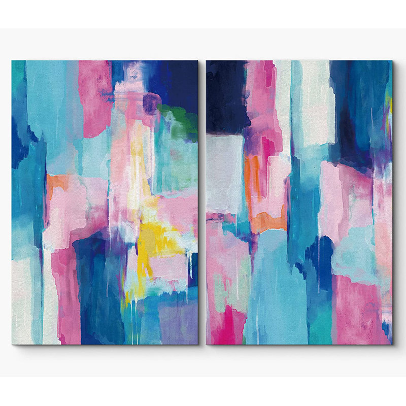 SIGNLEADER Canvas Print Wall Art Set Pastel Blue And Pink Color Blocks