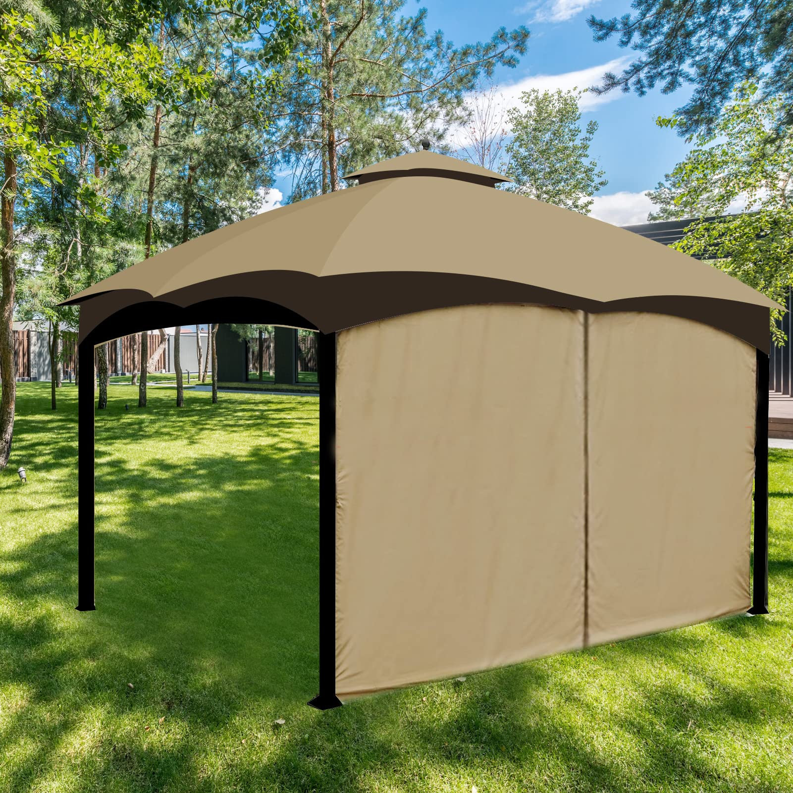 10' x 12', Brown Gazebo Universal Replacement Privacy Curtain 4-Panels sidewall with Zipper ONLY CURTIAN 