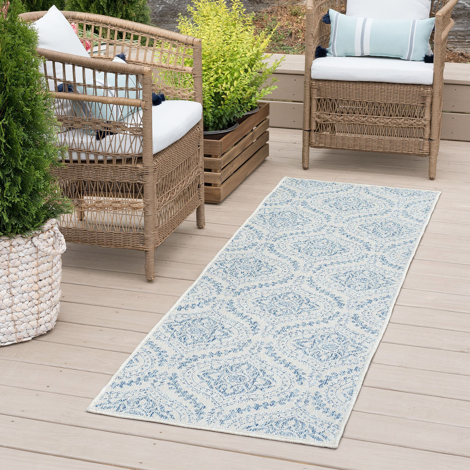 Bungalow Rose Cream/Blue Indoor/Outdoor Rug & Reviews | Wayfair