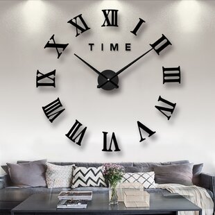 DesignQ Farmhouse Wall Clock 'Rainbow Coloured Vines and Flowers' Large Wall Clock for Living Room Decor