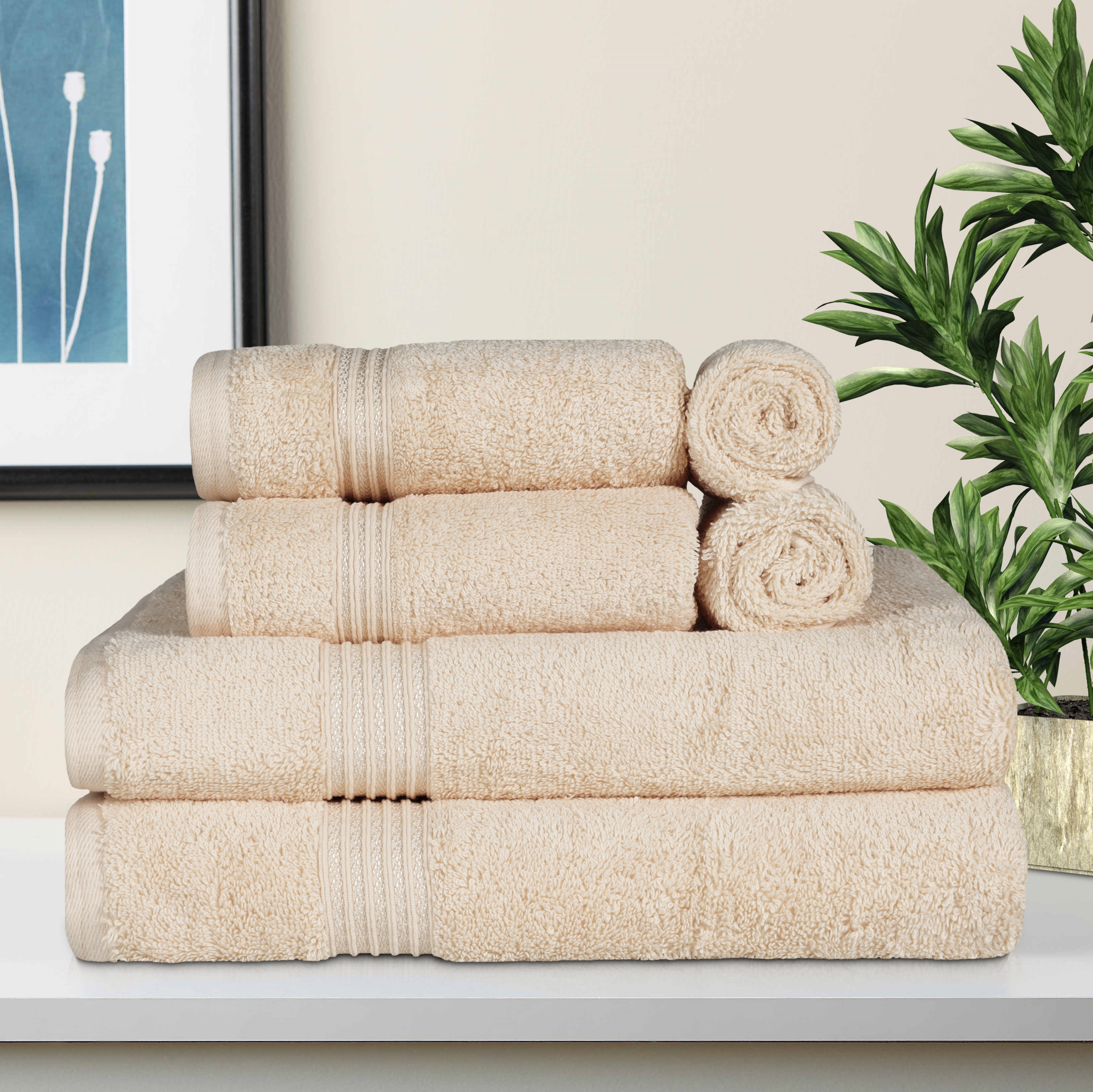 100% Combed Cotton Super Soft Absorbent 6 Piece Bathroom Towel Bale Set 