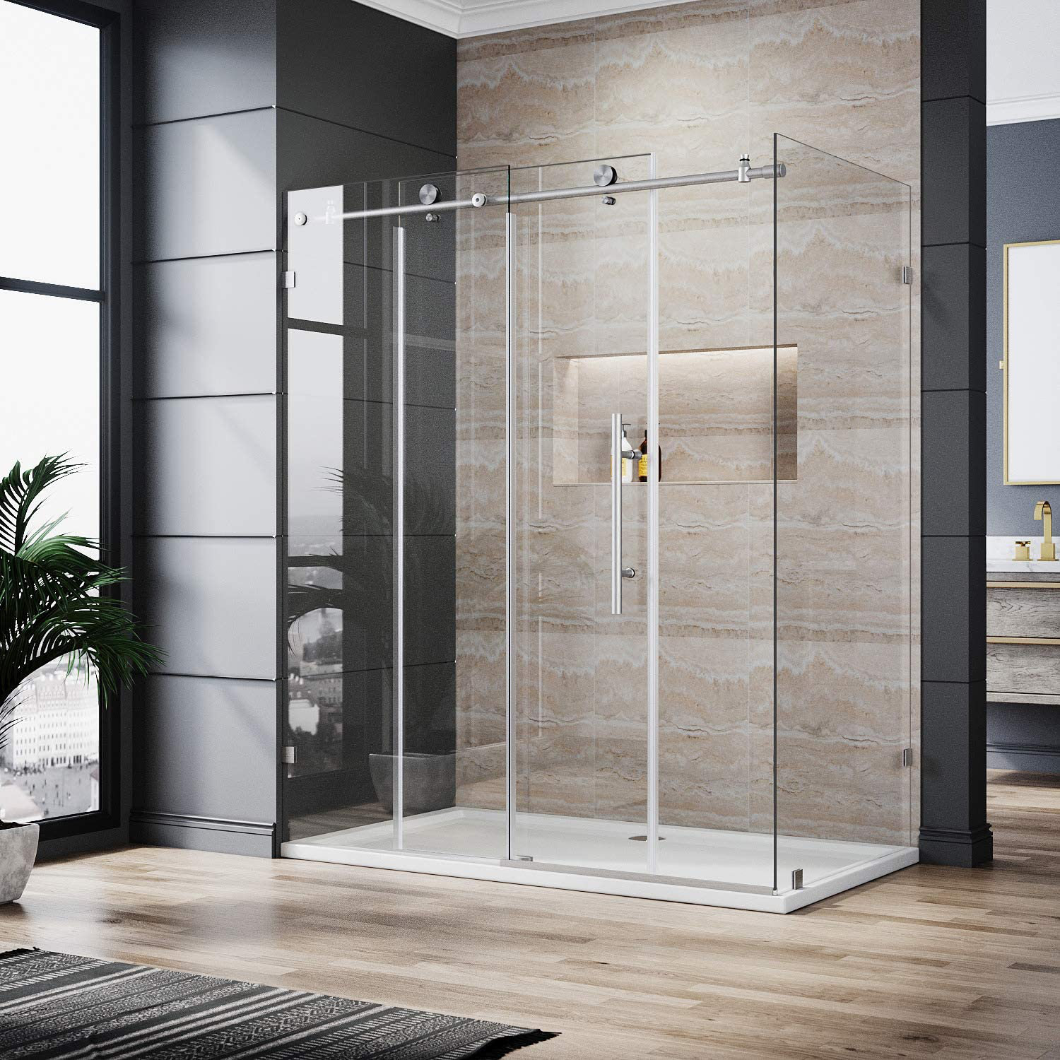 VTI 60" W X 34" D X 72" H Frameless Sliding Shower Enclosure With 3/8