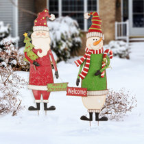 Morning View Christmas Tree Garden Stake with Just Believe Sign Metal Stake Yard Decor Hand Painted Santa Snowman Xmas Tree Yard Stake Holiday Outdoor Garden Stake Decoration White 