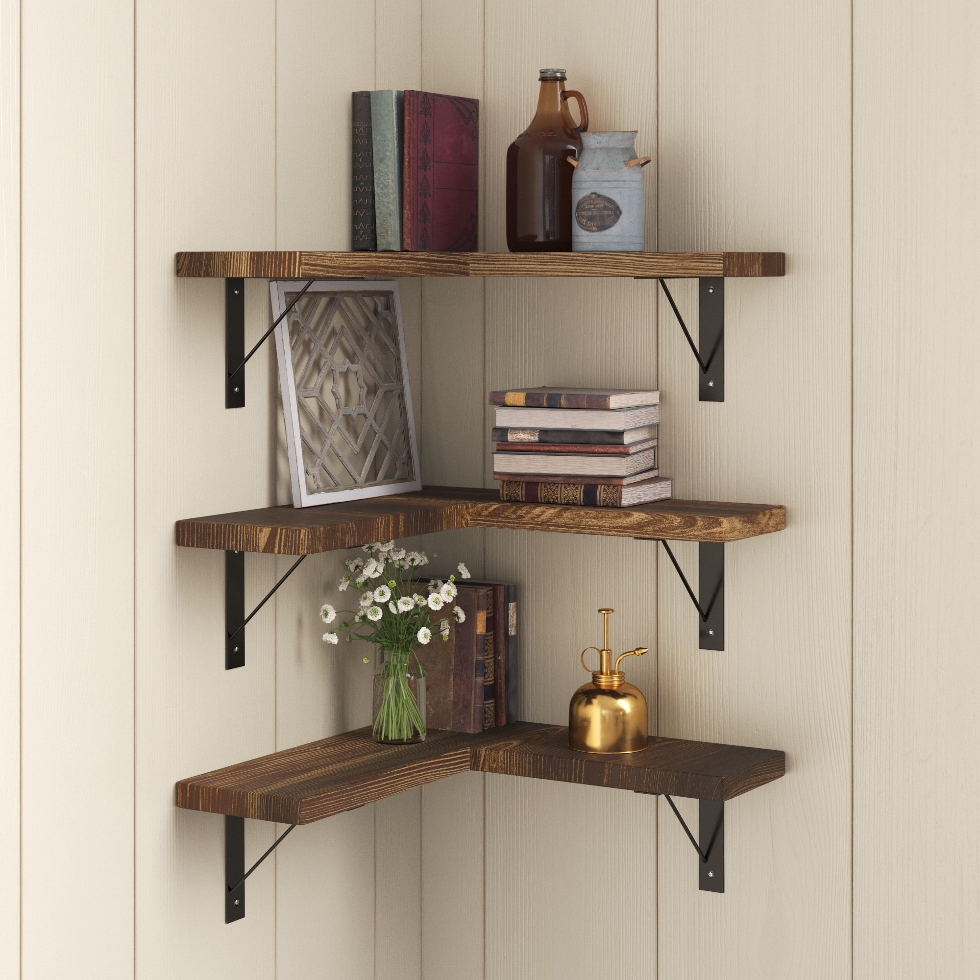 Laurel Foundry Modern Farmhouse Telauges 3 Piece L Shaped Corner Shelf