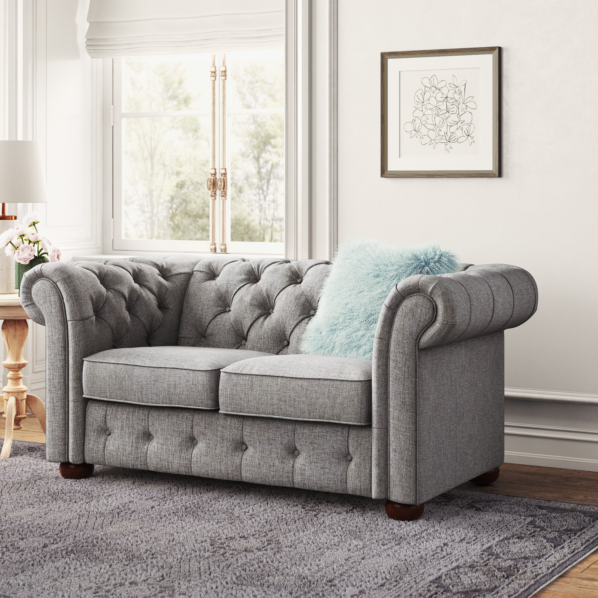 Davyen 68.4” Rolled Arm Chesterfield Loveseat with Reversible Cushions