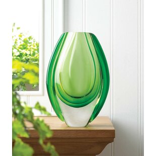 New 8" Hand Blown Art Glass Vase Green Swirl Design Decorative 