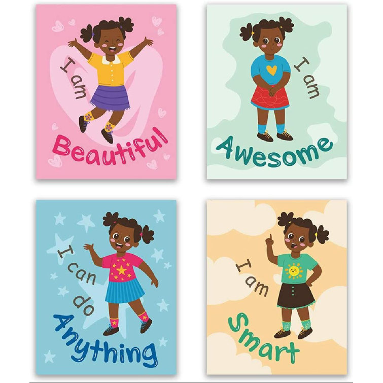 isabelle max black girls art print motivational quotes i am smart wall art positive african girl kids art printing set of 4 8 x10 colourful poster painting for kids bedroom nursery wall decor no
