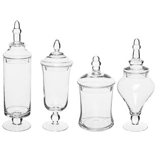 Set of 3 11" 16" 18" tall Gold Trim Glass Apothecary Jars with Lids Holders SALE 