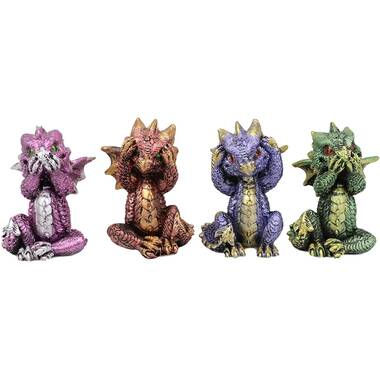 Metallic Colorful 3 Wise Baby Dragon Set See Hear Speak No Evil Dragons Statue 