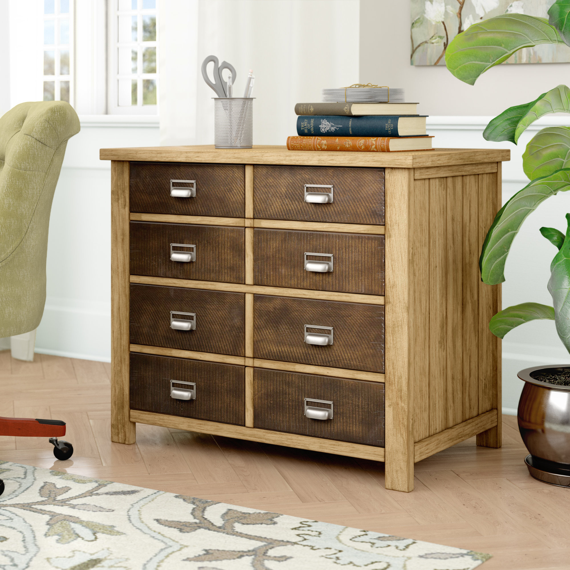 Gracie Oaks 36'' Wide 2 Drawer Solid Wood Lateral Filing