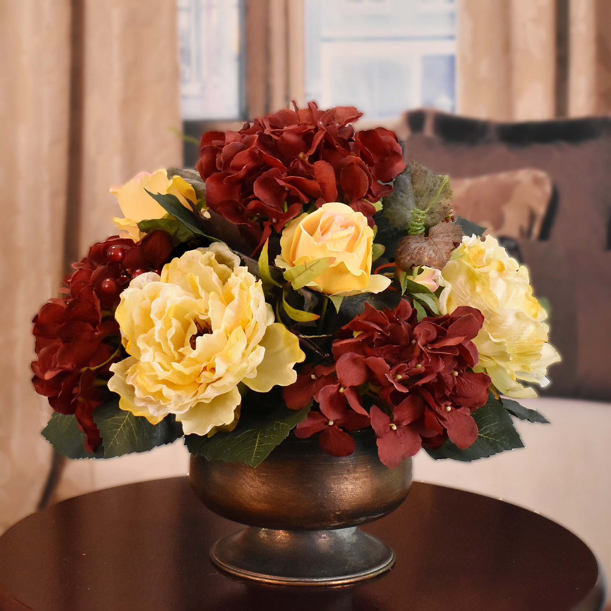 Silk Floral Arrangement Elegant Silk Rose and Peony Floral Arrangement in Vase