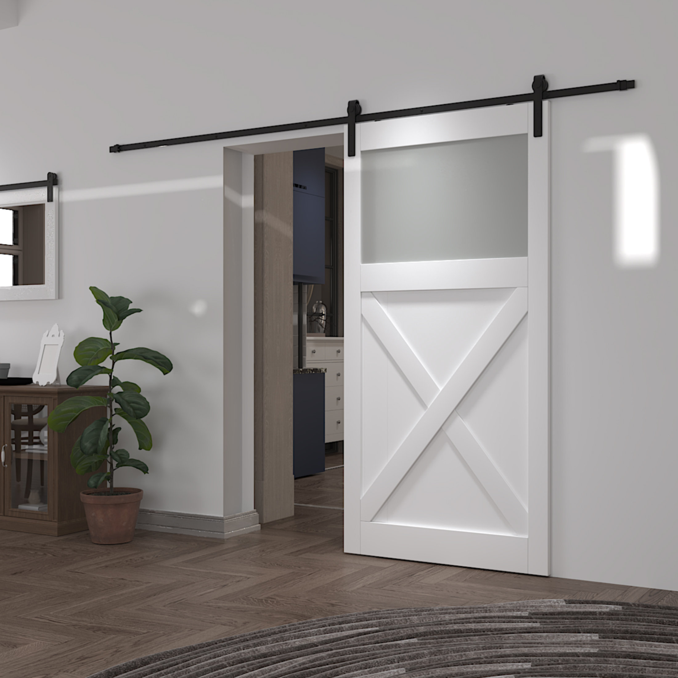 Win Stellar Glass Paneled Glass and Manufactured Wood Barn Door with