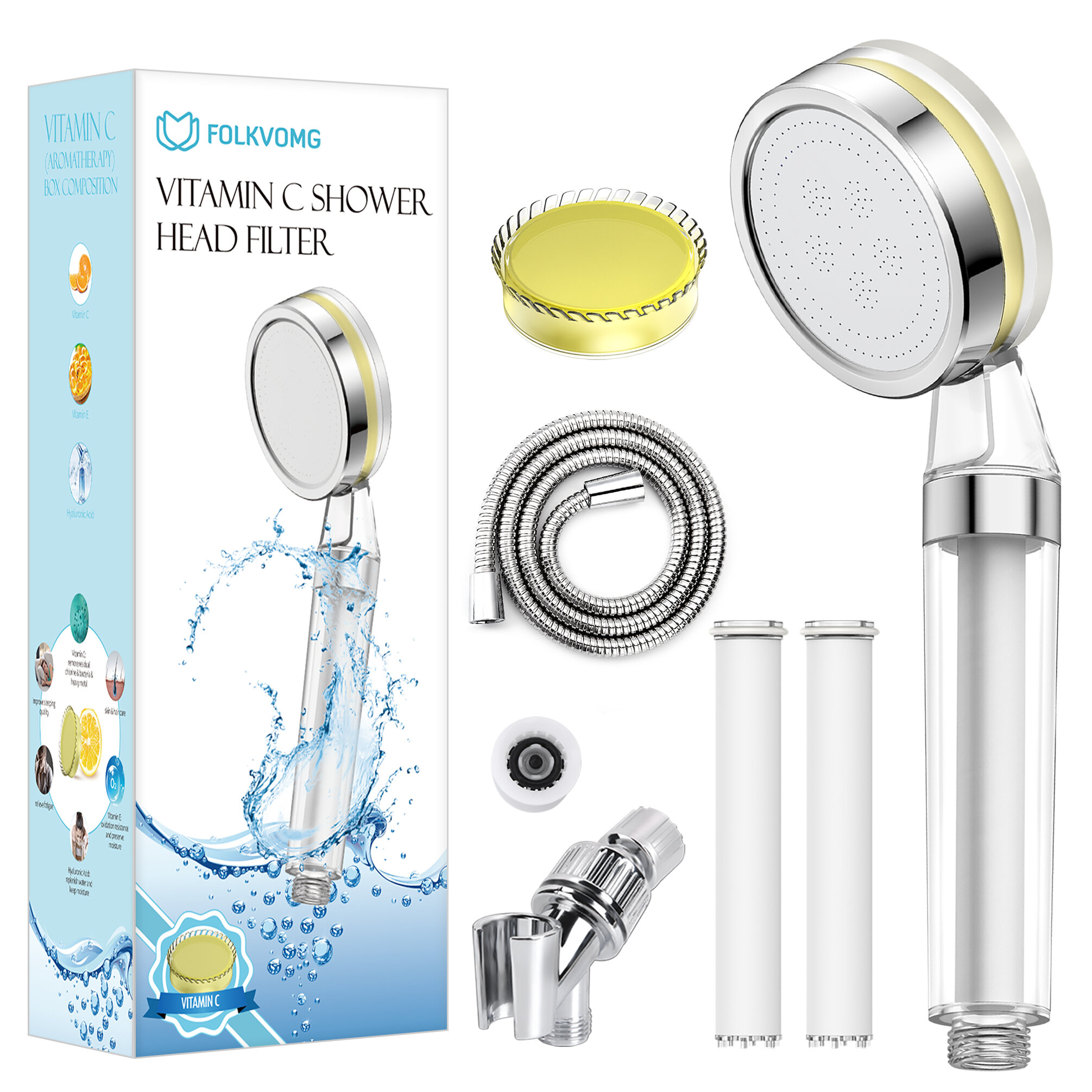 FOLKVOMG Vitamin C Shower Head For Skin Beauty-remove Chlorine With Double  Filtration By Vc Box & Pp Filter, Water Saving And High Pressure, Soften  Hard Water For Dry Skin & Hair Loss | Wayfair