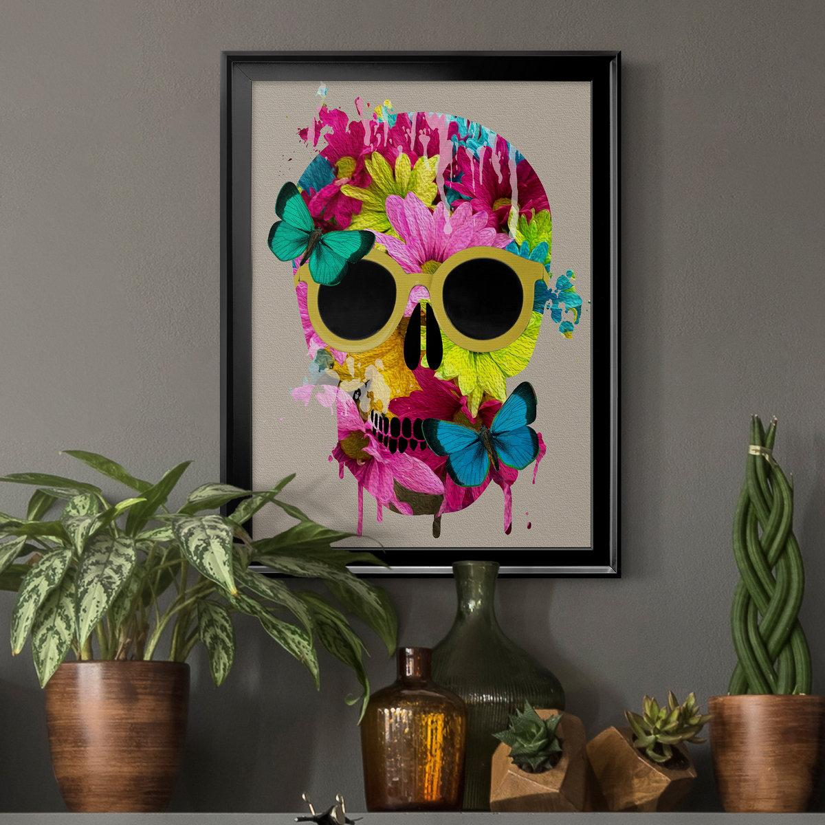 Trinx Floral Skull Picture Frame Graphic Art on Canvas Wayfair