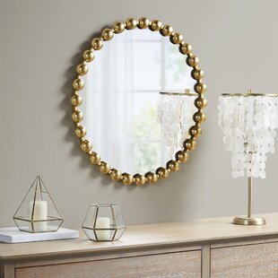 Large round metal gold colour framed wall mirror vintage retro chic vanity 