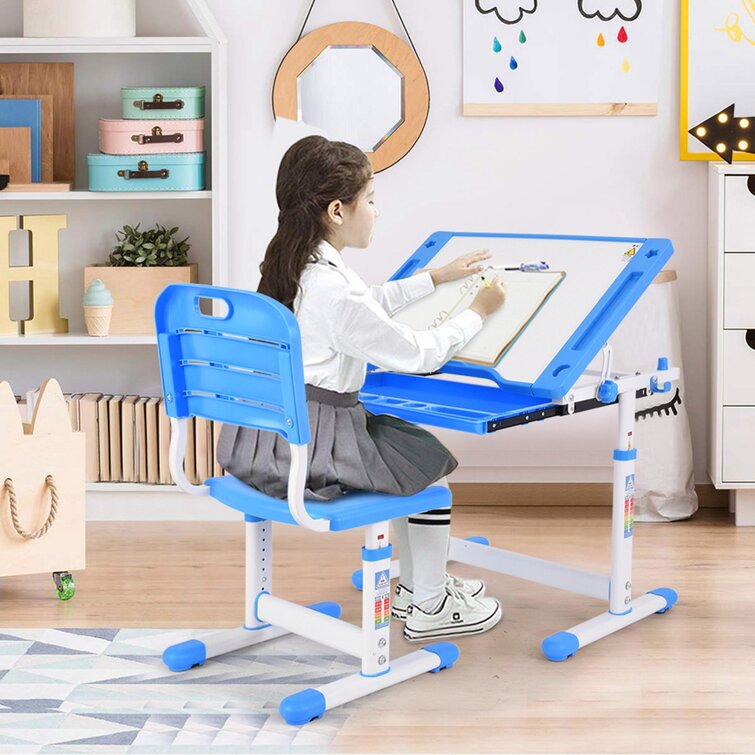 Kids Desk and Chair Set Height Adjustable School Children Study Table Blue 