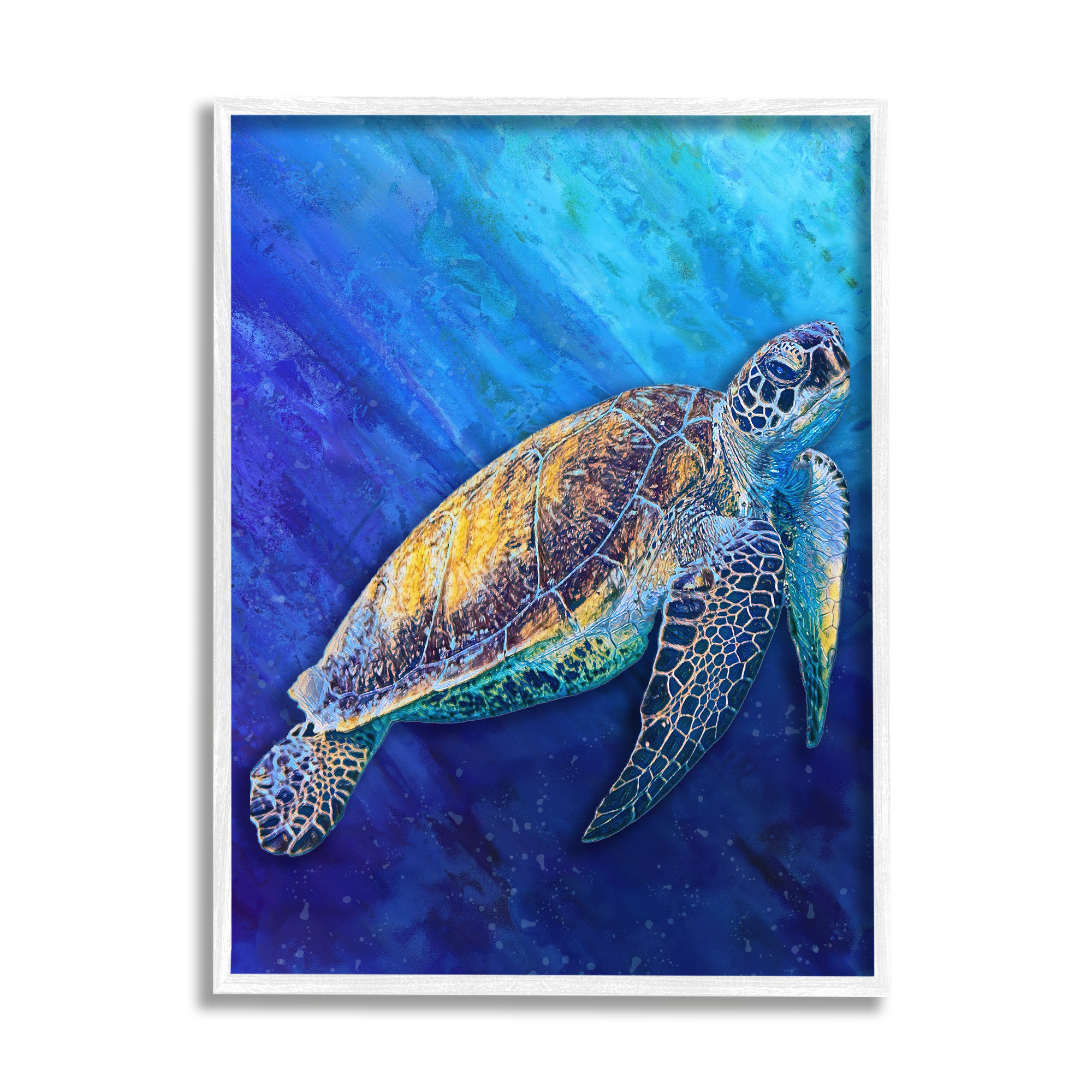 Stupell Industries Sea Turtle Swimming Deep Blue Ocean Under Water by ...