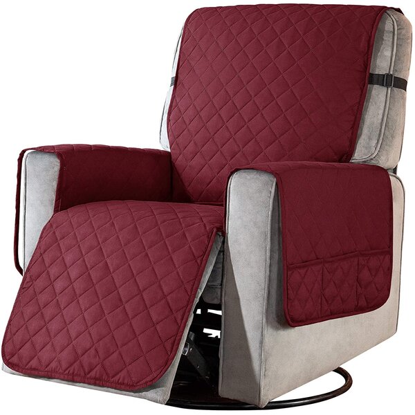 Quilted Reversible Box Cushion Recliner Slipcover With 6 Side Pockets And Strap by subrtex 