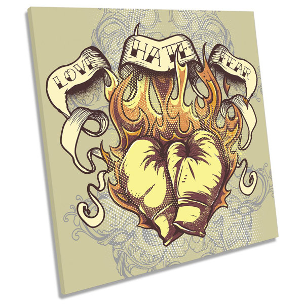 Maturi Love Hate Fear Boxing Gloves Picture CANVAS WALL ART Square ...