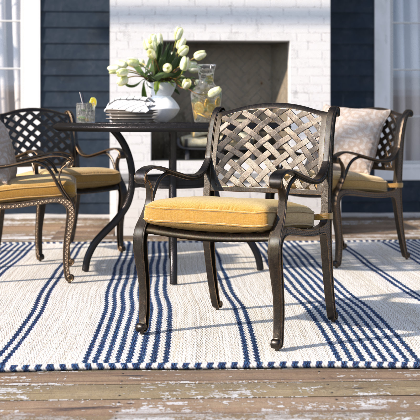 Three Posts™ Frazee Metal Outdoor Dining Armchair with Cushion Wayfair