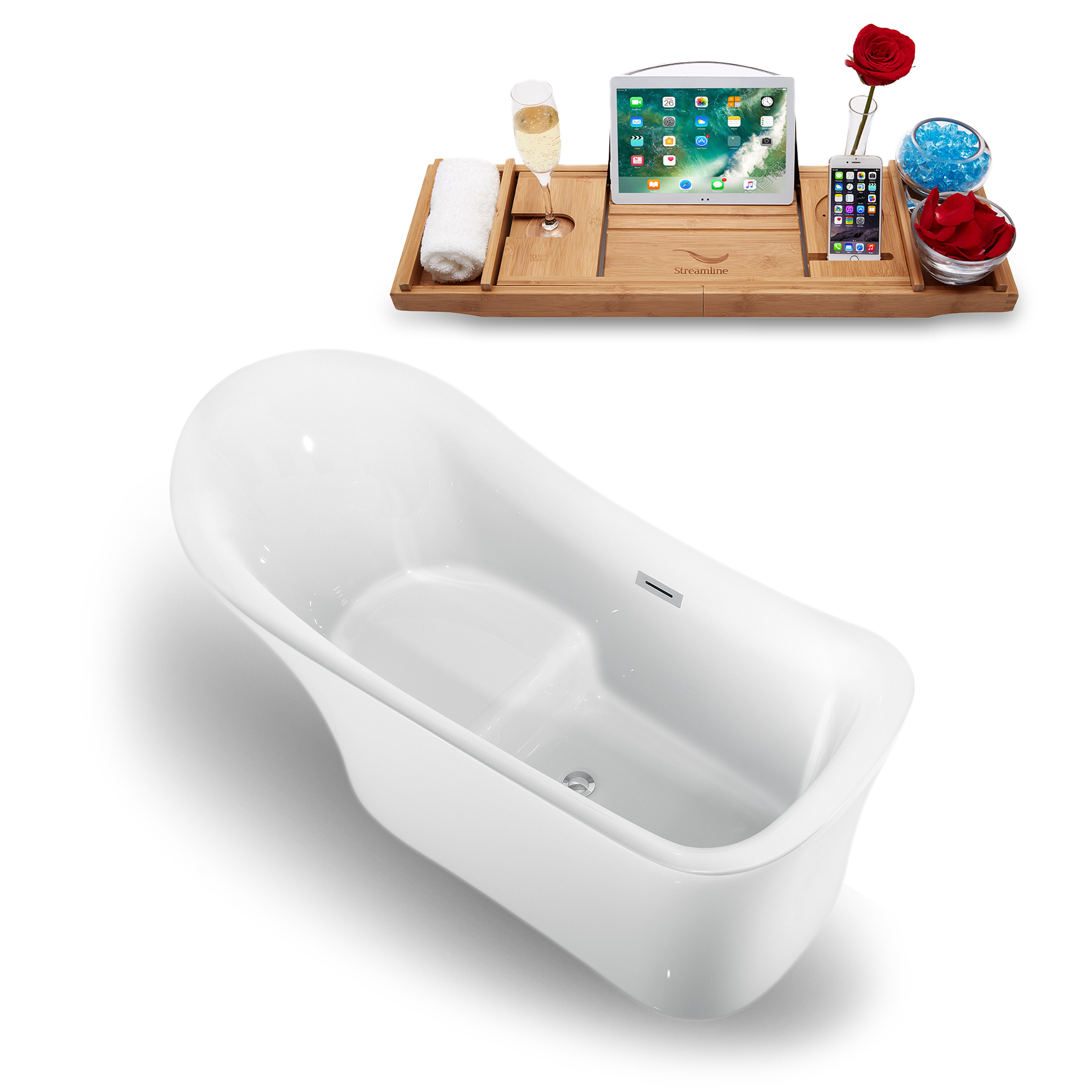 StreamlineBath 59" x 30" Freestanding Soaking Acrylic Bathtub