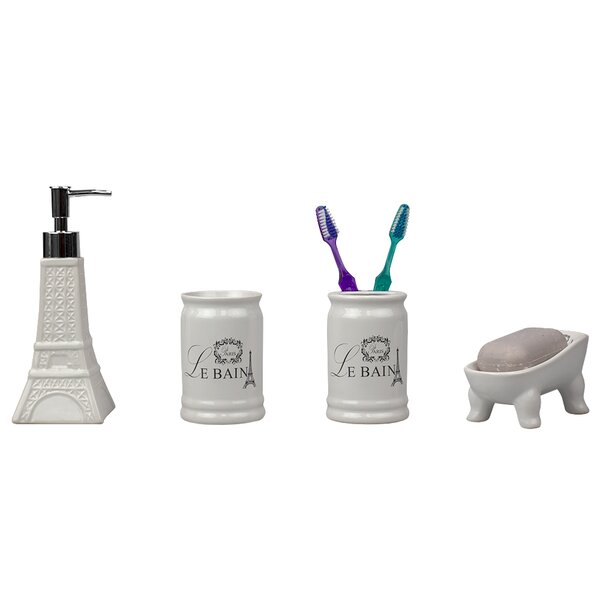 4 Piece Ceramic Writings Bathroom Accessory Set Soap Dish Toothbrush holder 
