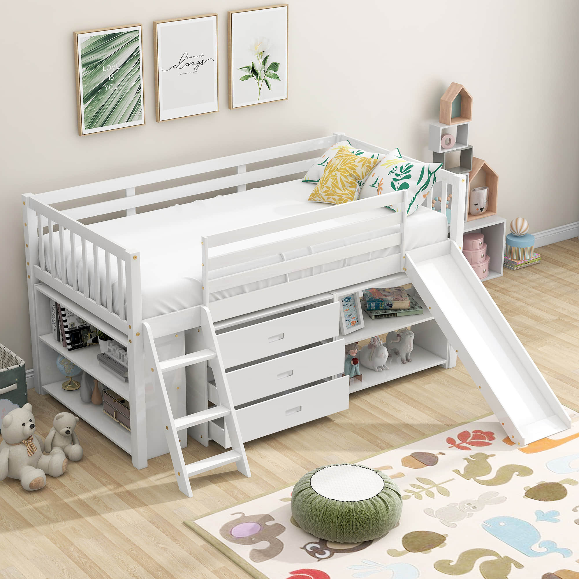 Harriet Bee Andert Twin 3 Drawer Loft Bed with Shelves by Harriet Bee