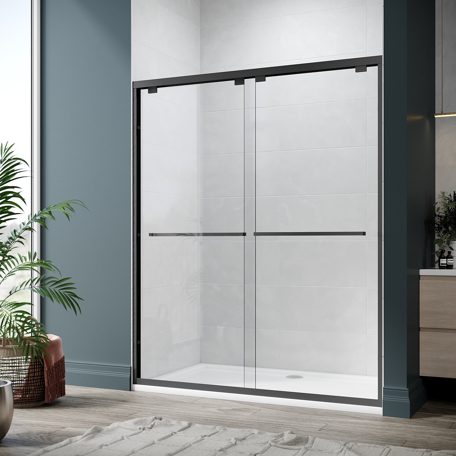 Elegant 74'' H Double Sliding Framed Shower Door with Clear Glass Wayfair