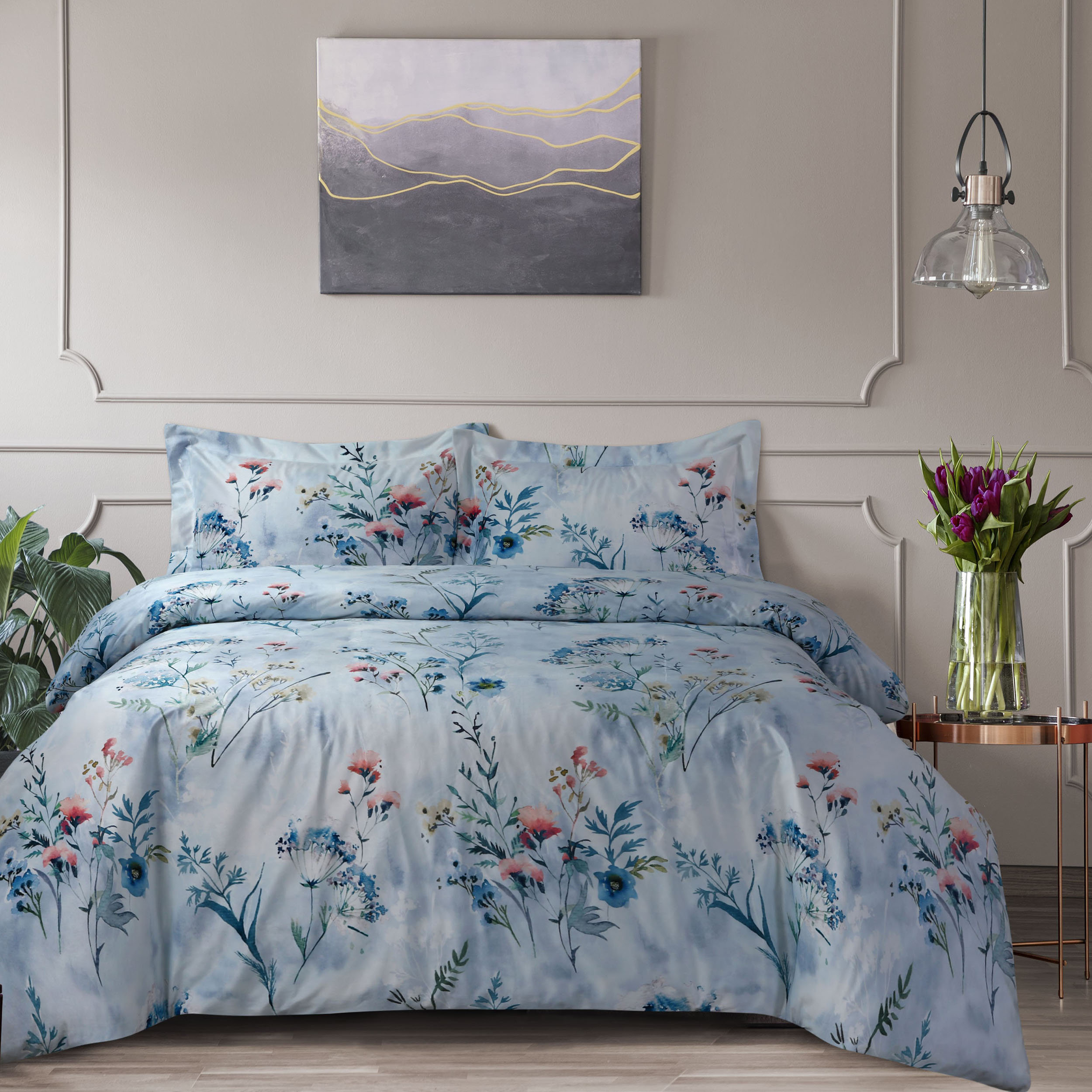 Crisha White/Blue Microfiber 3 Piece Duvet Cover Set House of Hampton Size: Queen