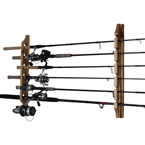 1 Pair Great Fishing Pole Holder for Garage，Vertical 6-Rod Rack Calamus Vertical Fishing Rod Holder – Wall Mounted Fishing Rod Rack Store 6 Rods or Fishing Rod Combos in 13.6 Inches 