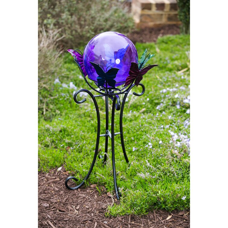 Metal Iron Stand Spins in Breeze Automatically Shines at Night Collections Etc Solar Powered Metal Butterflies & Mercury Glass-Style Gazing Ball Garden Statue Plastic 