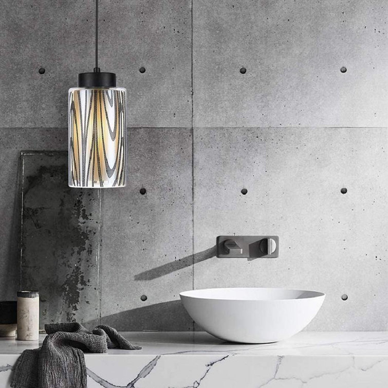 Modern Mini Pendant Light With Dual Glass Shape In Matte Black Finish,  Rustic Style Stained Glass Cylinder Pendant Lighting Fixture For Kithchen  ...