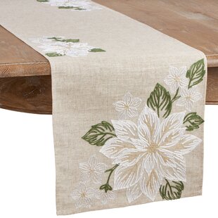 Linen Table Runner Small Tablecloth With Small Flower Embroidery Natural 100 % Pure Gray Heavy Duty Linen Embroidered
