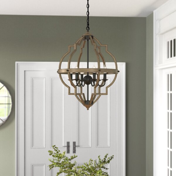 Mcnemar 6 - Light Candle Style Geometric Chandelier with Wrought Iron Accents by Laurel Foundry Modern Farmhouse® 