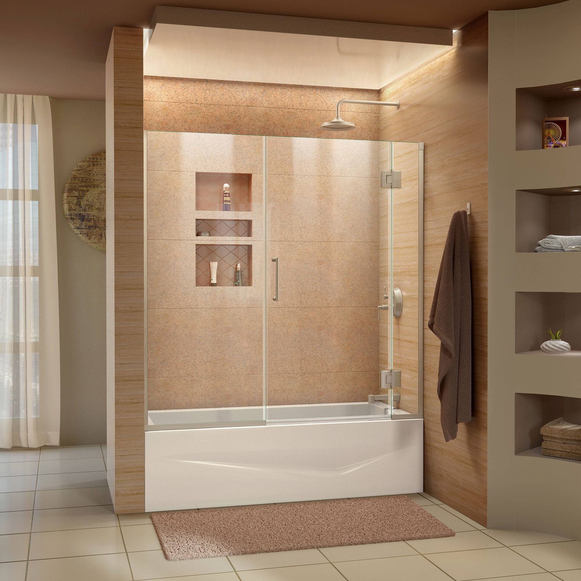 DreamLine Unidoor-X 58'' - 58.5'' W x 58'' H Hinged Frameless Tub Door ...