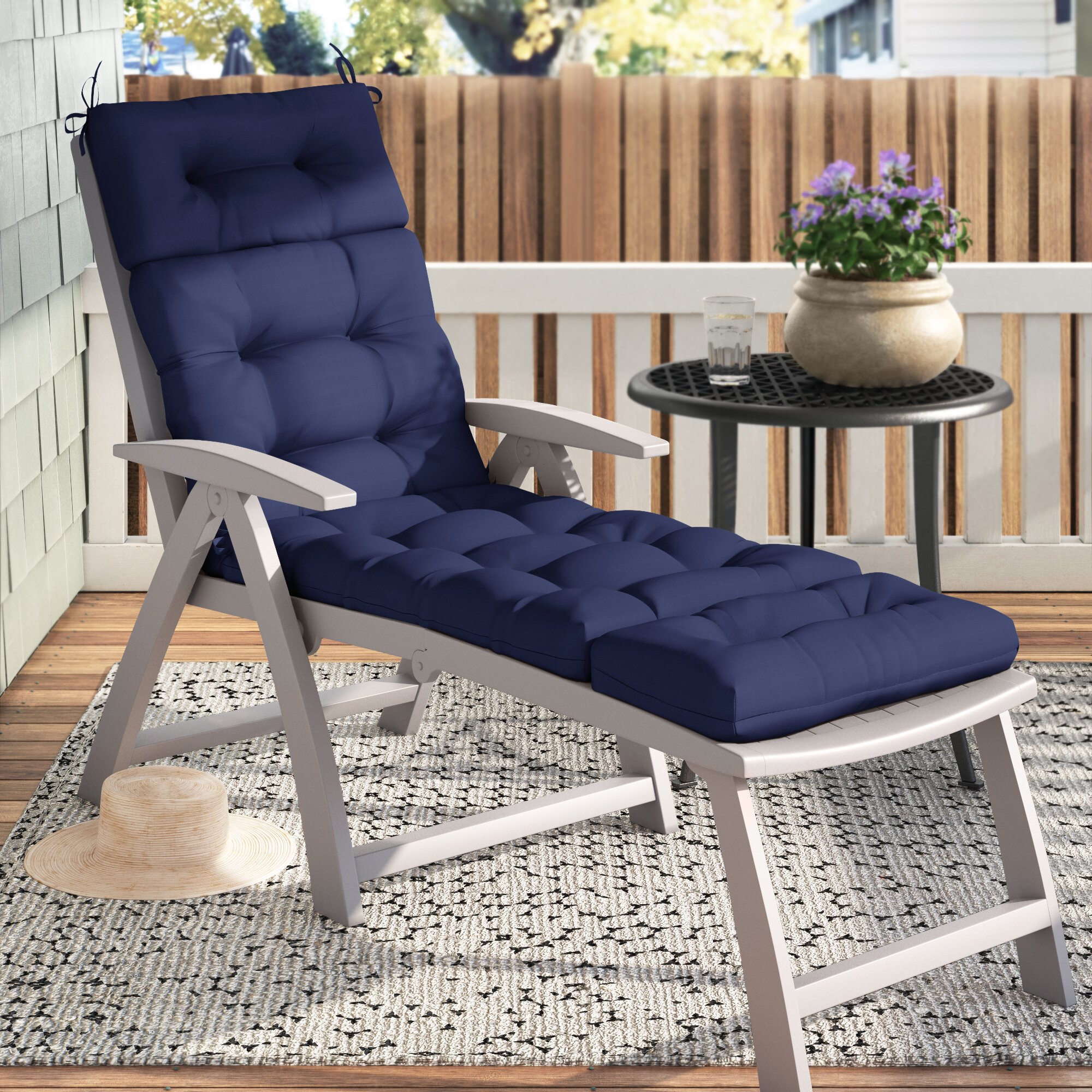 Deck Chair Cushion Lounge Tufted Chaise High Back Padded Outdoor Indoor Cushion 