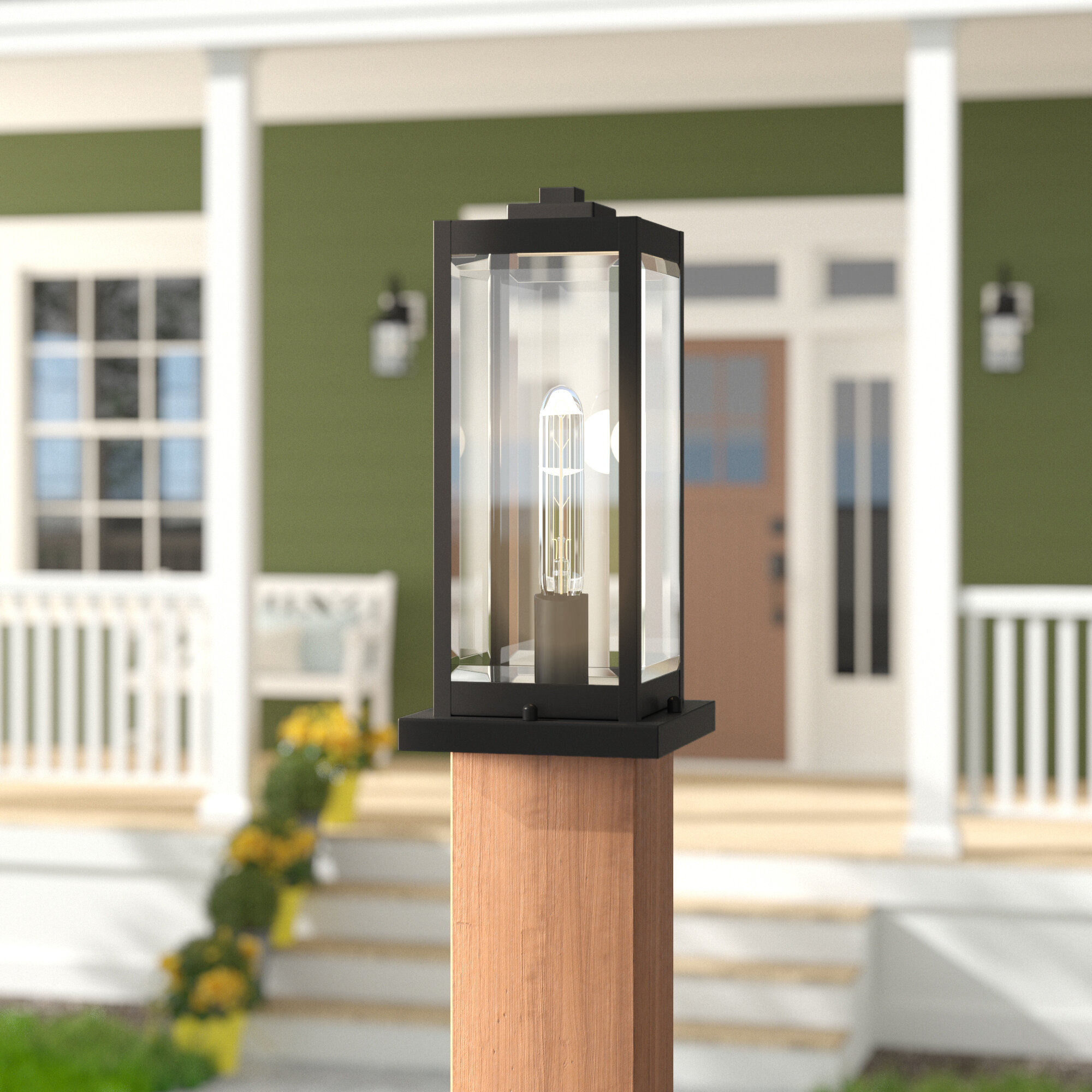 Black Outdoor Post Lamp Pole Driveway Lighting Garden Porch Yard Fixture Lantern 
