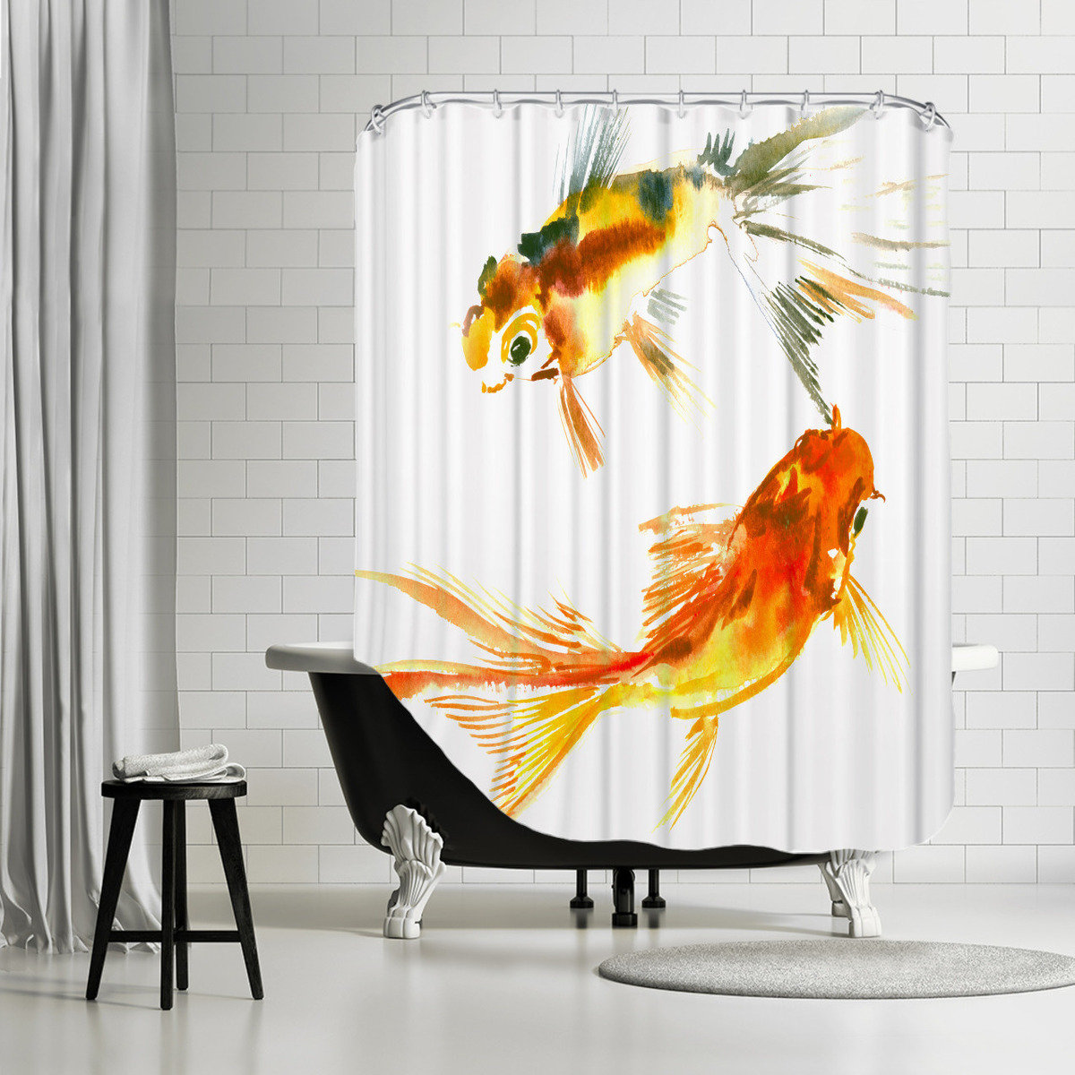Americanflat 71" x 74" Shower Curtain, Goldfish, KOI by Suren Nersisyan