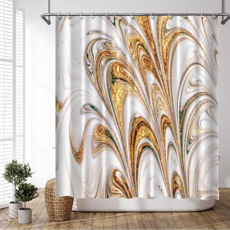 Waterproof Shower Curtain Polyester Fabric  Bathroom Curtains With 12 Hooks 