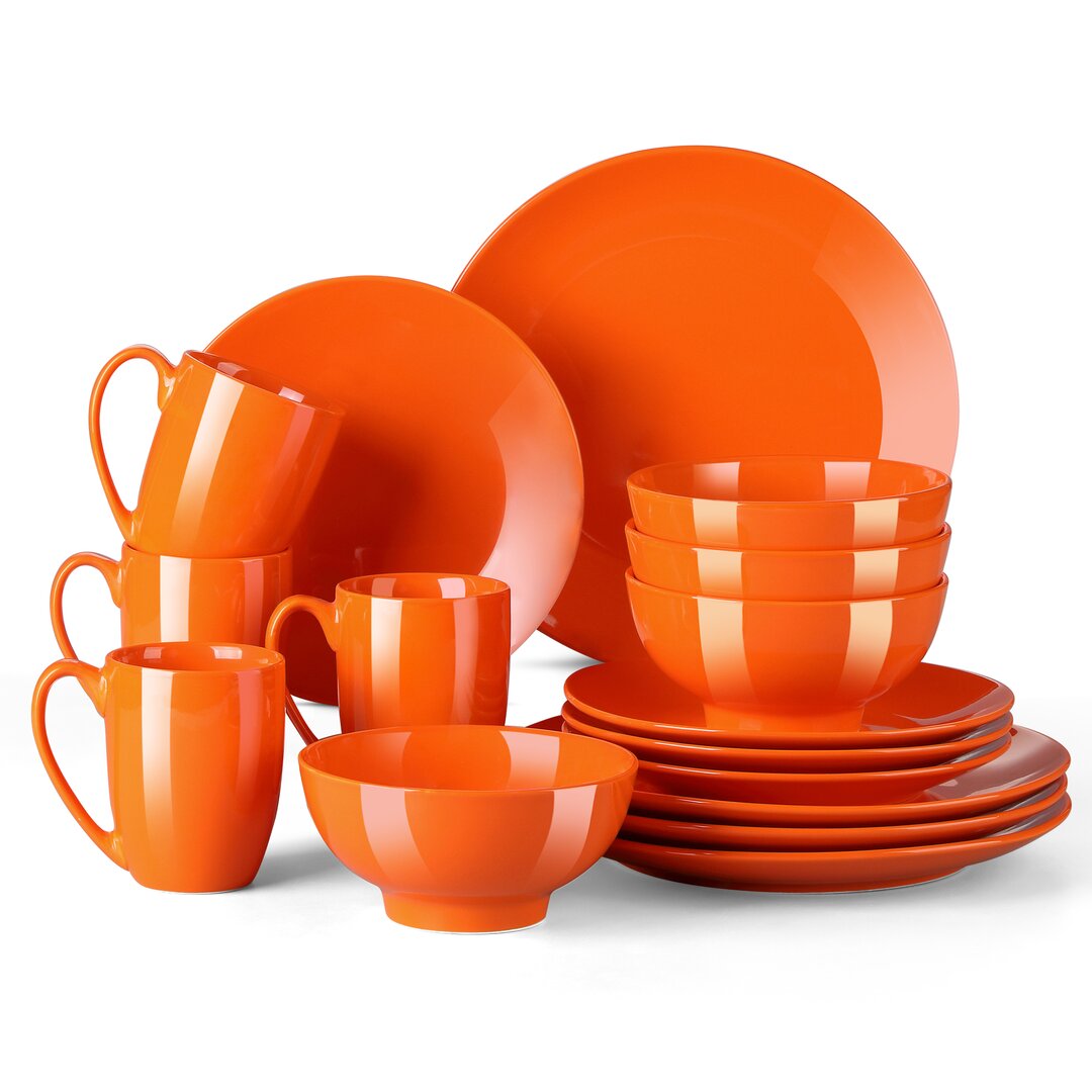 16 Piece Porcelain China Dinnerware Set, Service For 4 orange