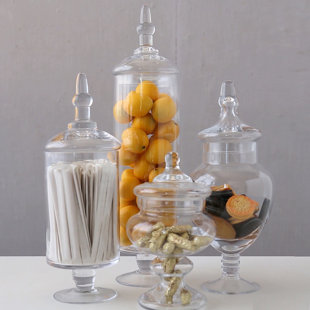 8.5H 14 karat Gold Design on Jar Glass Storage Cookie Jar and Glass Lid 