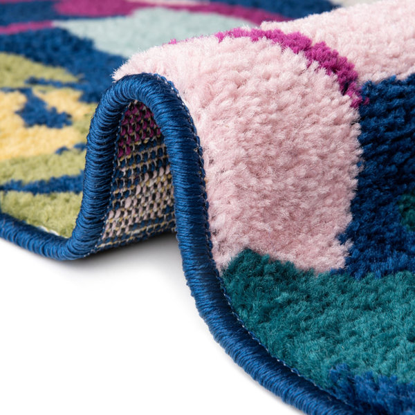 Andover Mills™ Holle Performance Navy Blue/Yellow/Purple/Pink Rug ...